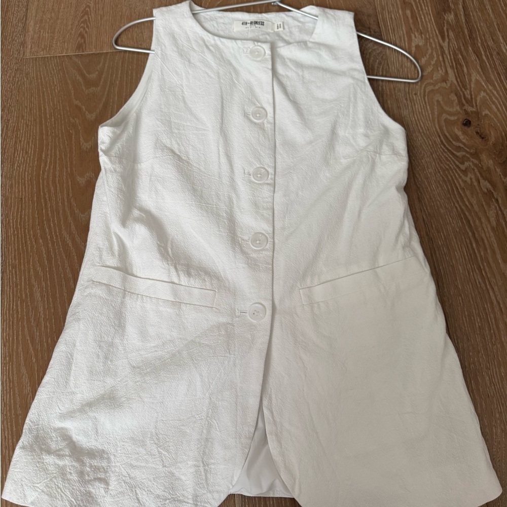 White Sleeveless Button-Up Vest